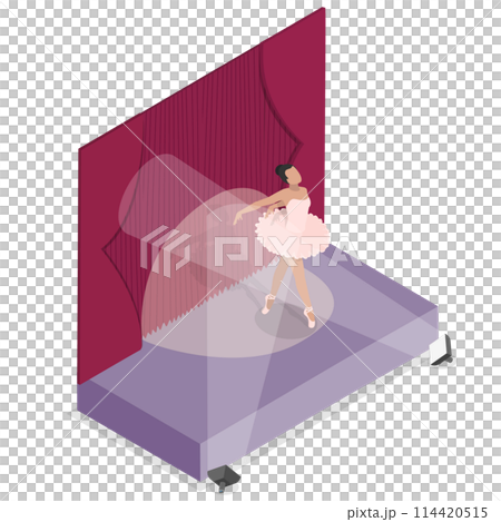 3D Isometric Flat Conceptual Illustration of Ballet Performance, Classic Dancer on Stage 3D Isometric Flat Conceptual Illustration of Ballet Performance, Classic Dancer on Stage 114420515