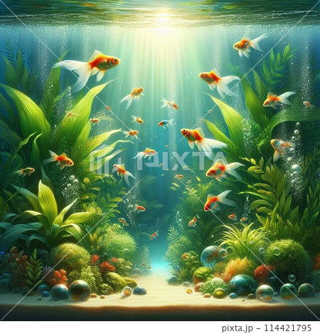 水中を泳ぐ金魚 114421795