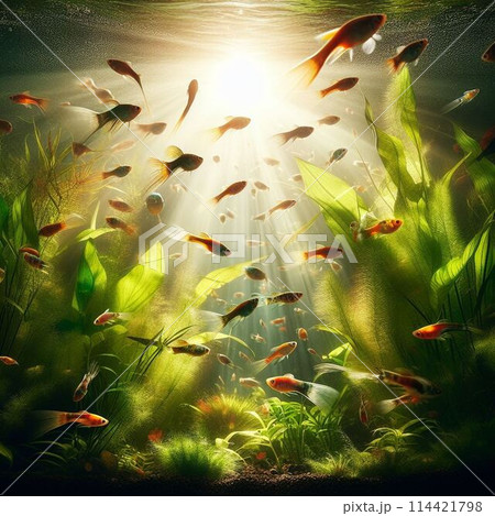 水中を泳ぐ金魚 114421798