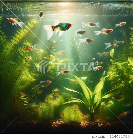 水中を泳ぐ金魚 114421799