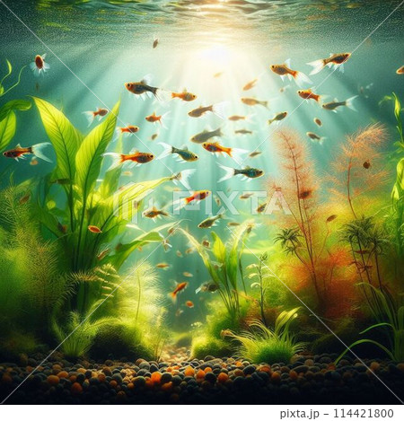 水中を泳ぐ金魚 114421800