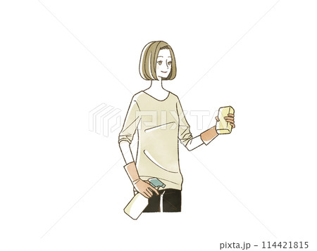 掃除道具を持っている女性 掃除道具を持っている女性 114421815