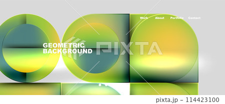 Circles and lines. Bright colorful geometry with glassmorphism effect. Vector Illustration For Wallpaper, Banner, Background, Card, Book Illustration, landing page Circles and lines. Bright colorful geometry with glassmorphism effect. Vector Illustration For Wallpaper, Banner, Background, Card, Book Illustration, landing page 114423100