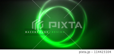 Electric blue glowing circles create visual effect lighting on dark background 114423104