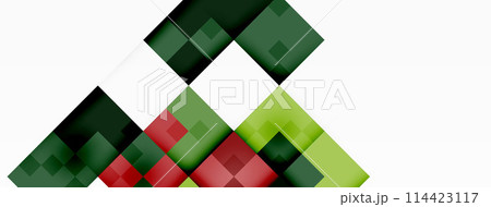 Symmetrical pattern of green and red rectangles on white textile 114423117