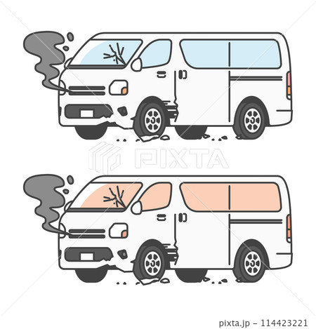 物流シリーズ:交通事故で壊れてしまった商用車バン、ワンボックスカー。(カラー&モノカラーのSET) 物流シリーズ:交通事故で壊れてしまった商用車バン、ワンボックスカー。(カラー&モノカラーのSET) 114423221