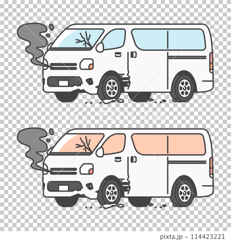 物流シリーズ:交通事故で壊れてしまった商用車バン、ワンボックスカー。(カラー&モノカラーのSET) 物流シリーズ:交通事故で壊れてしまった商用車バン、ワンボックスカー。(カラー&モノカラーのSET) 114423221