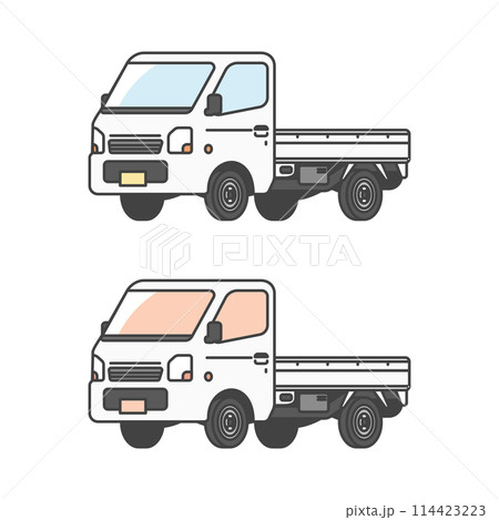 物流シリーズ:働く車・日本の軽トラ、軽トラックのイラスト(カラー&単色モノカラーのセット) 物流シリーズ:働く車・日本の軽トラ、軽トラックのイラスト(カラー&単色モノカラーのセット) 114423223