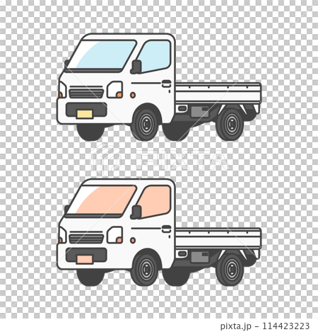 物流シリーズ:働く車・日本の軽トラ、軽トラックのイラスト(カラー&単色モノカラーのセット) 物流シリーズ:働く車・日本の軽トラ、軽トラックのイラスト(カラー&単色モノカラーのセット) 114423223
