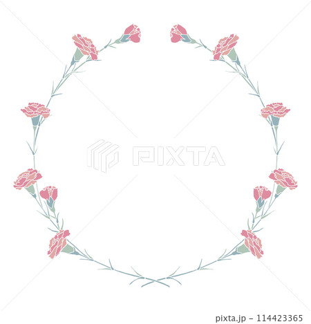 ピンクのカーネーションのベクターイラスト円形フレーム ピンクのカーネーションのベクターイラスト円形フレーム 114423365