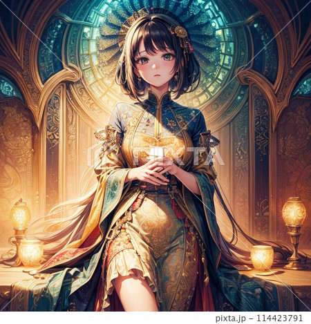 アンティークな椅子に座る少女 アンティークな椅子に座る少女 114423791