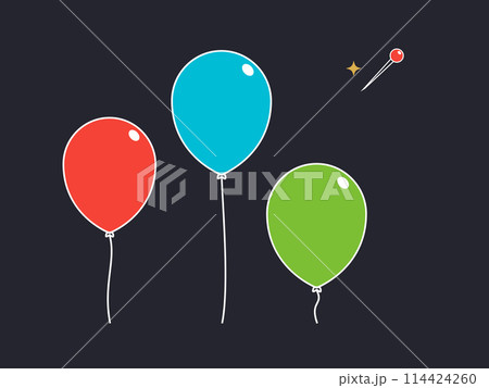 Simple Motivation graphic on dark background. Three Balloons and a needle 114424260
