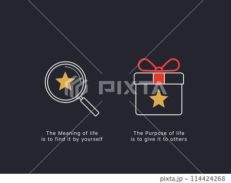 Simple Motivation graphic on dark background. a Magnifier and A present box 114424268