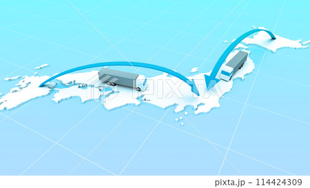 地方から東京へ荷物を運ぶトラックのイメージ 114424309