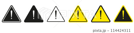 Exclamation mark of warning attention icon. Triangular warning symbols with Exclamation mark. 114424311
