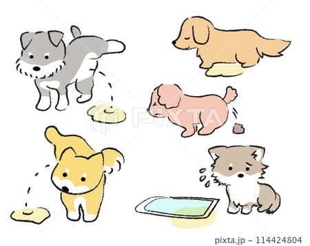 トイレをする犬のイラストセット 114424804