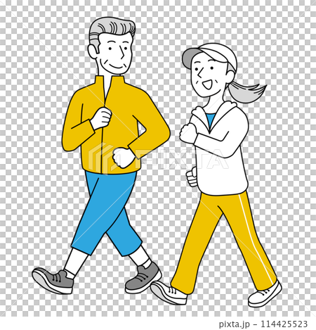 ウォーキングする老夫婦 114425523
