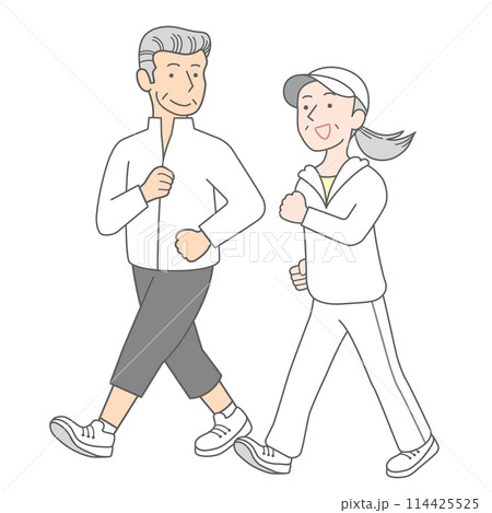 ウォーキングする老夫婦 114425525