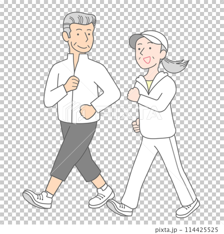 ウォーキングする老夫婦 114425525