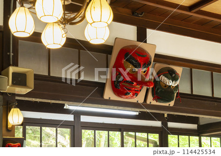 叡山電鉄　鞍馬駅　駅舎にある天狗のお面 114425534