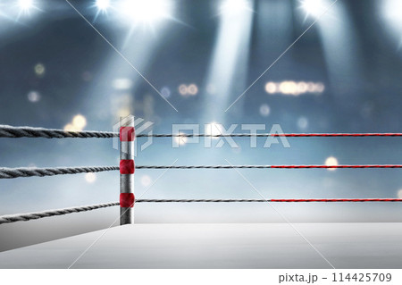 Black and red rope on the boxing ring corner 114425709