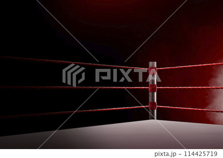 Red rope on the boxing ring corner 114425719