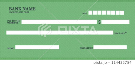 Blank bank cheque. Personal desk check template	 114425784