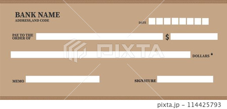 Blank bank cheque. Personal desk check template	 114425793