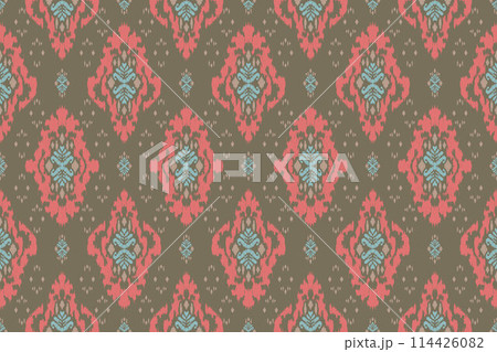 Ikat tribal Indian seamless pattern. Ethnic Aztec fabric carpet mandala ornament native boho chevron textile.Geometric African American oriental traditional vector illustrations. Embroidery style. 114426082