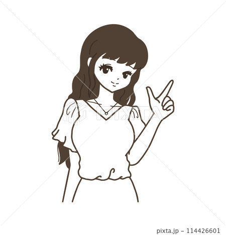 指差しする女性・線画 114426601
