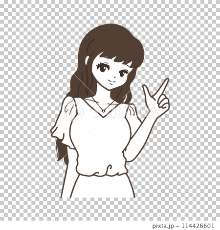 指差しする女性・線画 114426601
