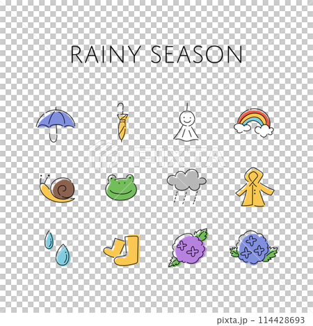 手繪簡單的雨季插畫集 114428693