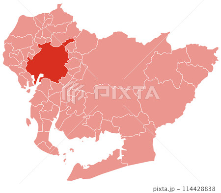 分割できる愛知県地図　名古屋市強調 114428838