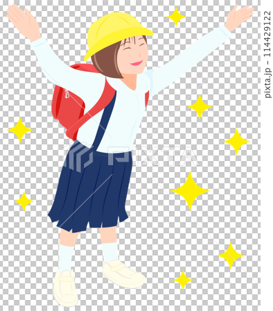 A happy elementary school girl carrying a backpack 114429122