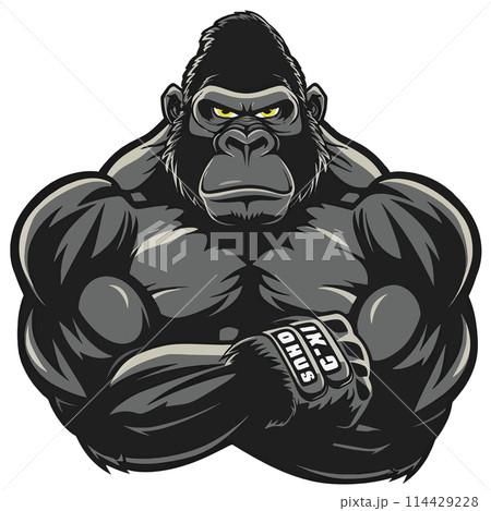 Super Strong Gorilla Mascot Tee Designのイラスト素材 [114429228