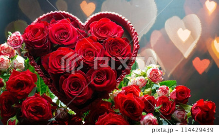 ハート型のバラのブーケ ハート型のバラのブーケ 114429439