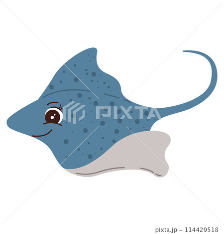 Cartoon Stingray Ocean animal Exotic underwater cute creature Marine life Isolated Backgrounds Cartoon Stingray Ocean animal Exotic underwater cute creature Marine life Isolated Backgrounds 114429518