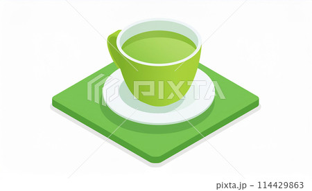 Generative AI illustration of a cup of green tea isolated on white background 114429863