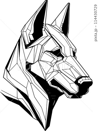 A dog with a robotic head. Cyber dog head logo template A dog with a robotic head. Cyber dog head logo template 114430729