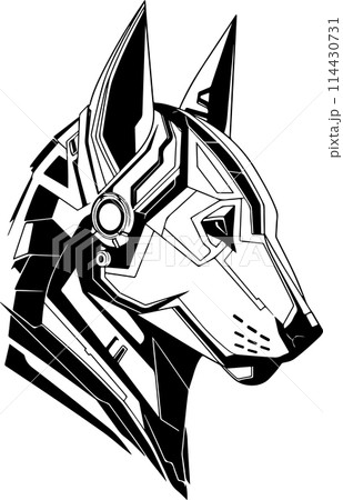 A dog with a robotic head. Cyber dog head logo template 114430731