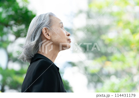 喪服のシニア女性　ヘアケア　グレーヘア 114431179