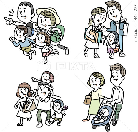 家族でお出かけのイラストセット 家族でお出かけのイラストセット 114431277