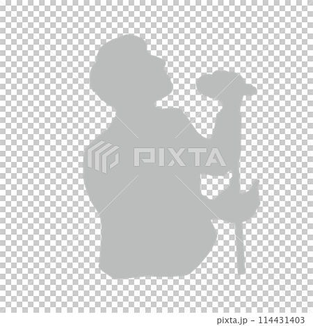 Silhouette illustration of a man speaking or singing with a microphone - Gray 114431403