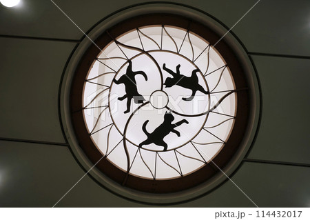 日本の横浜都市景観 横浜市営地下鉄 踊場駅出入口4手前の階段踊り場の天井にもネコが…＝5月10日 114432017