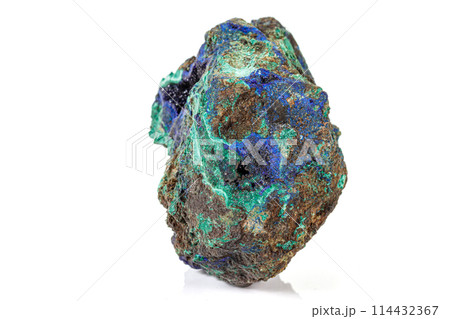 Macro stone mineral Azurite Malachite on a white background 114432367