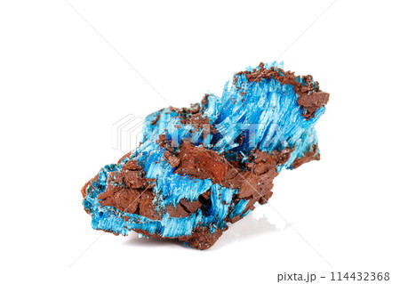 Macro of stone Chalcanthite mineral on white background 114432368