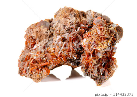 Macro stone mineral Wulfenite on a white background 114432373