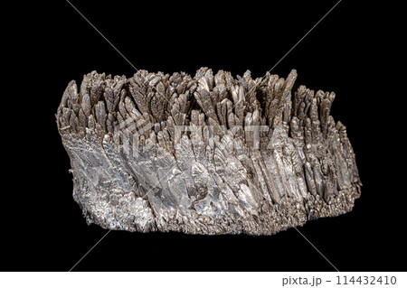 Macro of a stone Stibnite mineral on a black background Macro of a stone Stibnite mineral on a black background 114432410