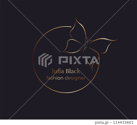 Golden logo consists of Golden Circle and a Butterfly. background with gold logo 114433601