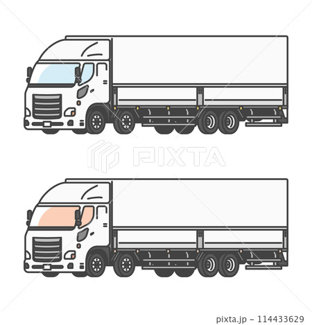 物流シリーズ：働く車・物流業界・10トントラックのイラスト(カラー&モノカラーのSET) 114433629